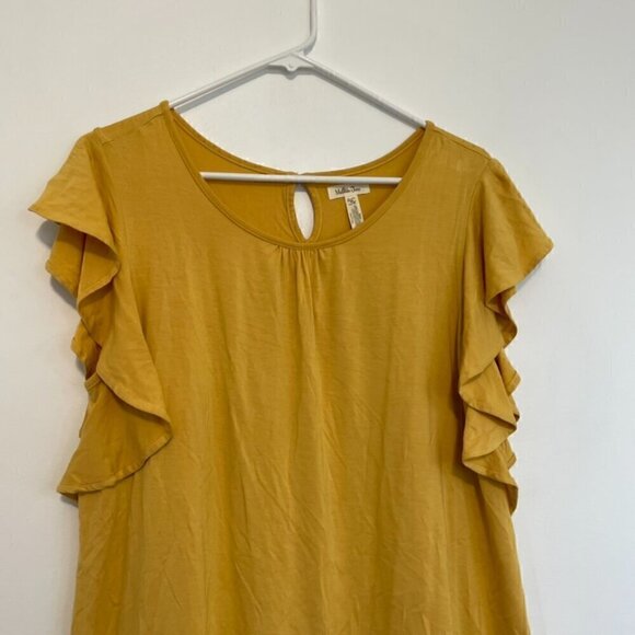 MATILDA JANE Bocce Ball Lace Accent Top Mustard Yellow Lace Back Short Sleeve M - Picture 5 of 16